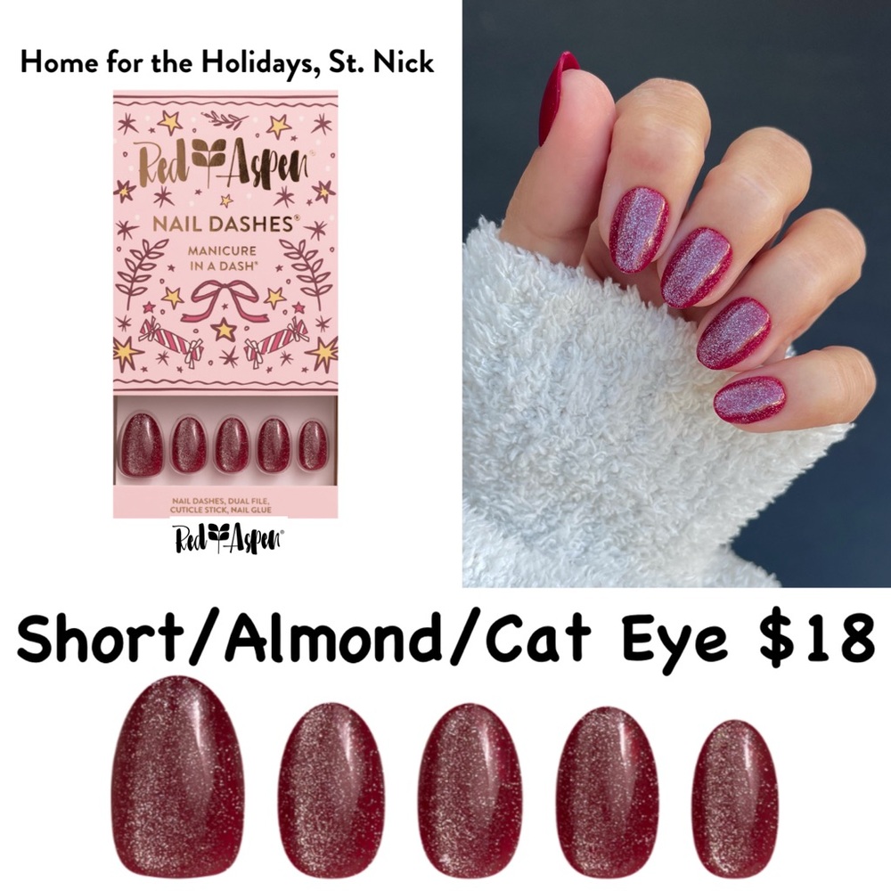 Red Aspen St. Nick Press-On Nails - Glittery Red